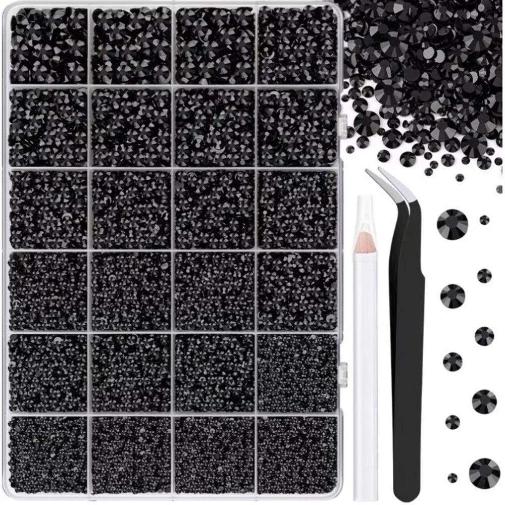 Black Resin Rhinestone Kit with Tools 24 Grid Case DIY